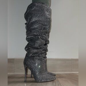 PLT Rhinestone Knee-High Slouch Boots